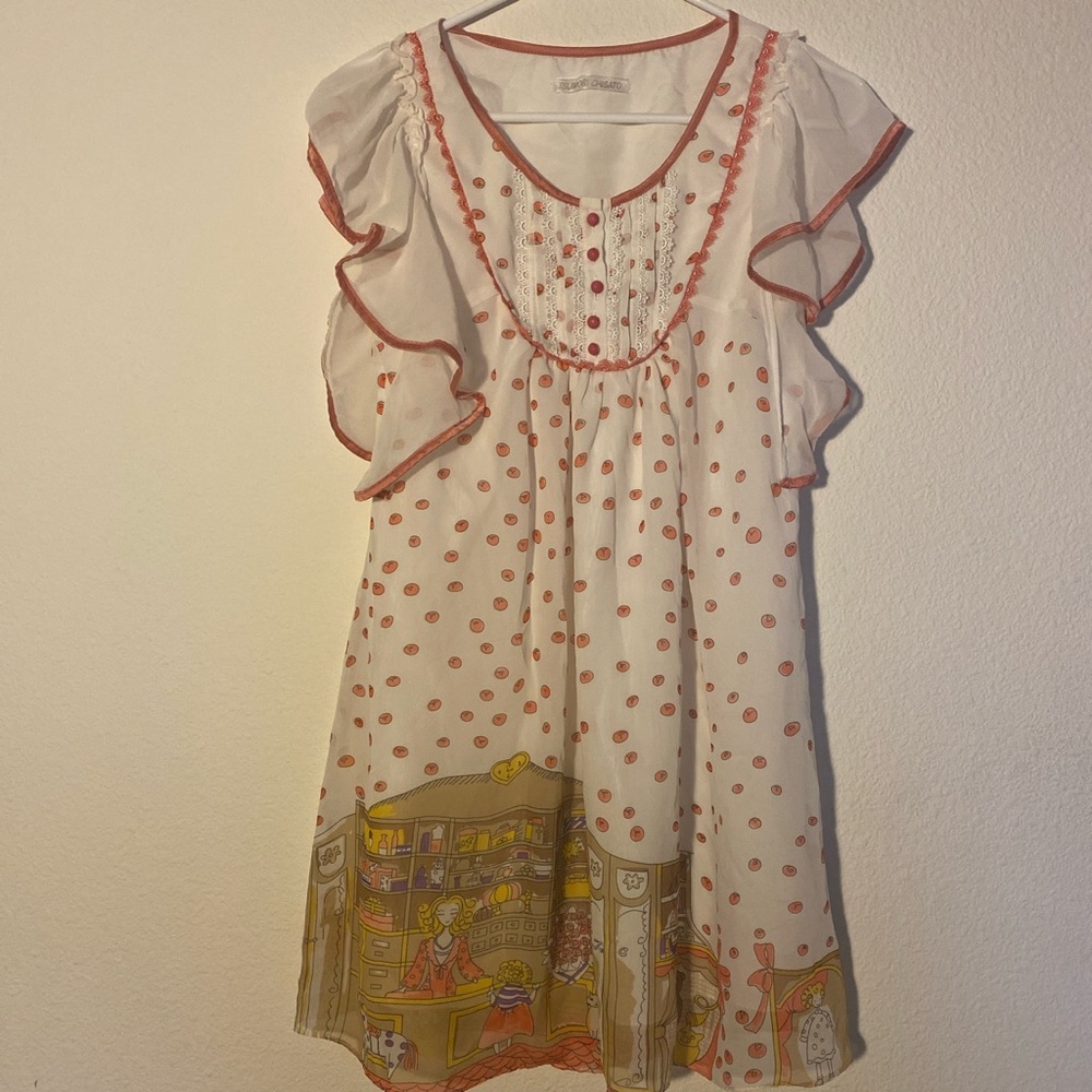 Like New Silky Tsumori Chisato Drawing Print Dress